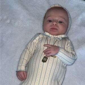 Striped Cream and Blue Kids One Piece